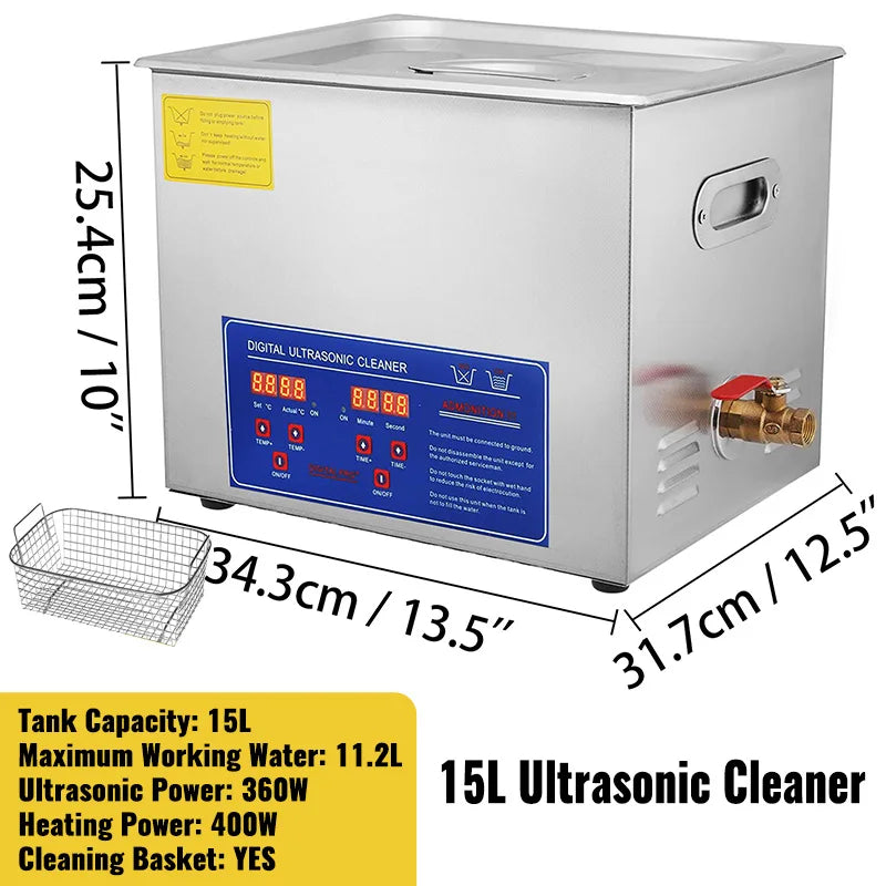 SucceBuy 15L Ultrasonic Cleaner Lave-Dishes Portable Washing Machine with Digital Timer Ultrasound Home Jewelry Clean Appliances