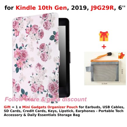 For Kindle 10th Generation Case + Mini Gadgets Organizer Pouch 6'' J9G29R 2019 Leather Cover Auto Wake/Sleep Kindle Skin Funda