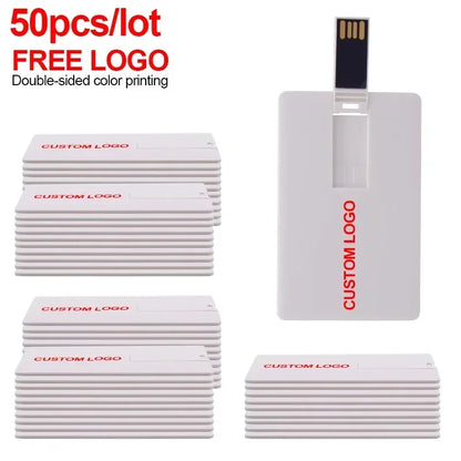 50pcs/lot High Speed Credit Card USB 2.0 Flash Drive Custom Logo Pendrive 4GB 8GB 16GB 32GB 64GB Bank Card for Gift Memory Stick