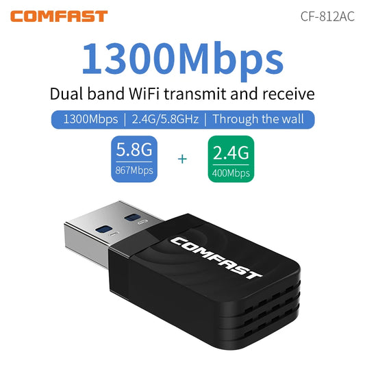 COMFAST 1300Mbps Wifi USB Adapter 802.11AC Dual Band Wi Fi Adapter 2.4G/5ghz Wireless Adaptador Wi-fi Dongle Win 10/11 Mac Linux