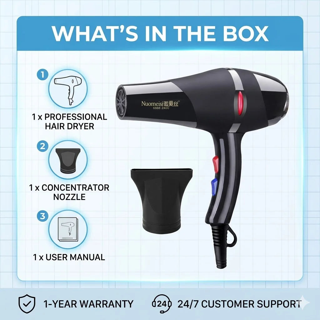 Hair Dryer Professional Powerful Hair Dryer Fast Heating Hot And Cold Adjustment Ionic Air Blow Dryer with Air Collecting