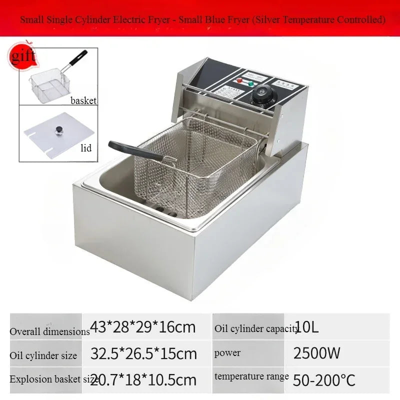 220V Fried Pan Commercial Electric Fryer Large Capacity Thickened French Fries Deep-fried Dough Sticks Single Double Cylinder