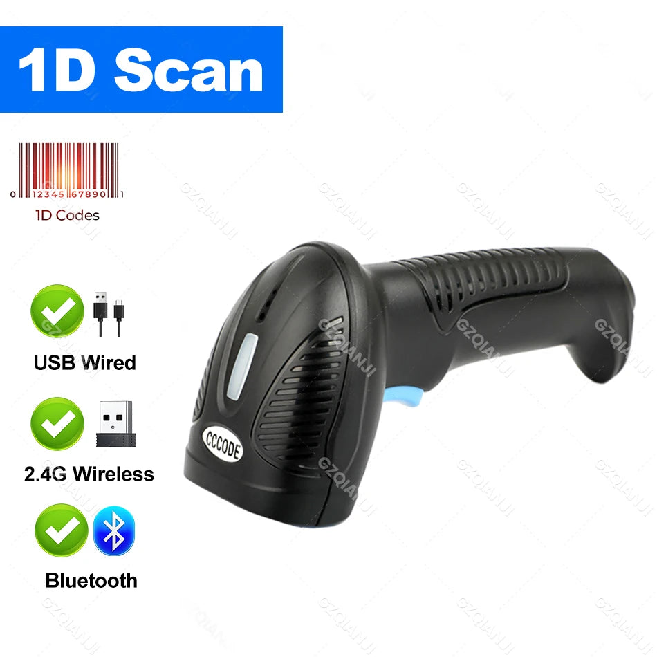 1D/2D Wired QR Code Reader or Wireless Bluetooth Handheld Barcode Scanner Portable Bar Scanner 2d Reader for PDF417 Data Matrix