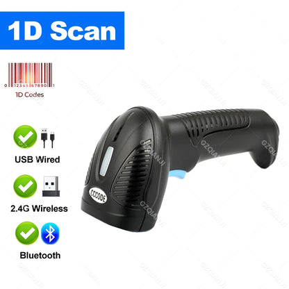 1D/2D Wired QR Code Reader or Wireless Bluetooth Handheld Barcode Scanner Portable Bar Scanner 2d Reader for PDF417 Data Matrix