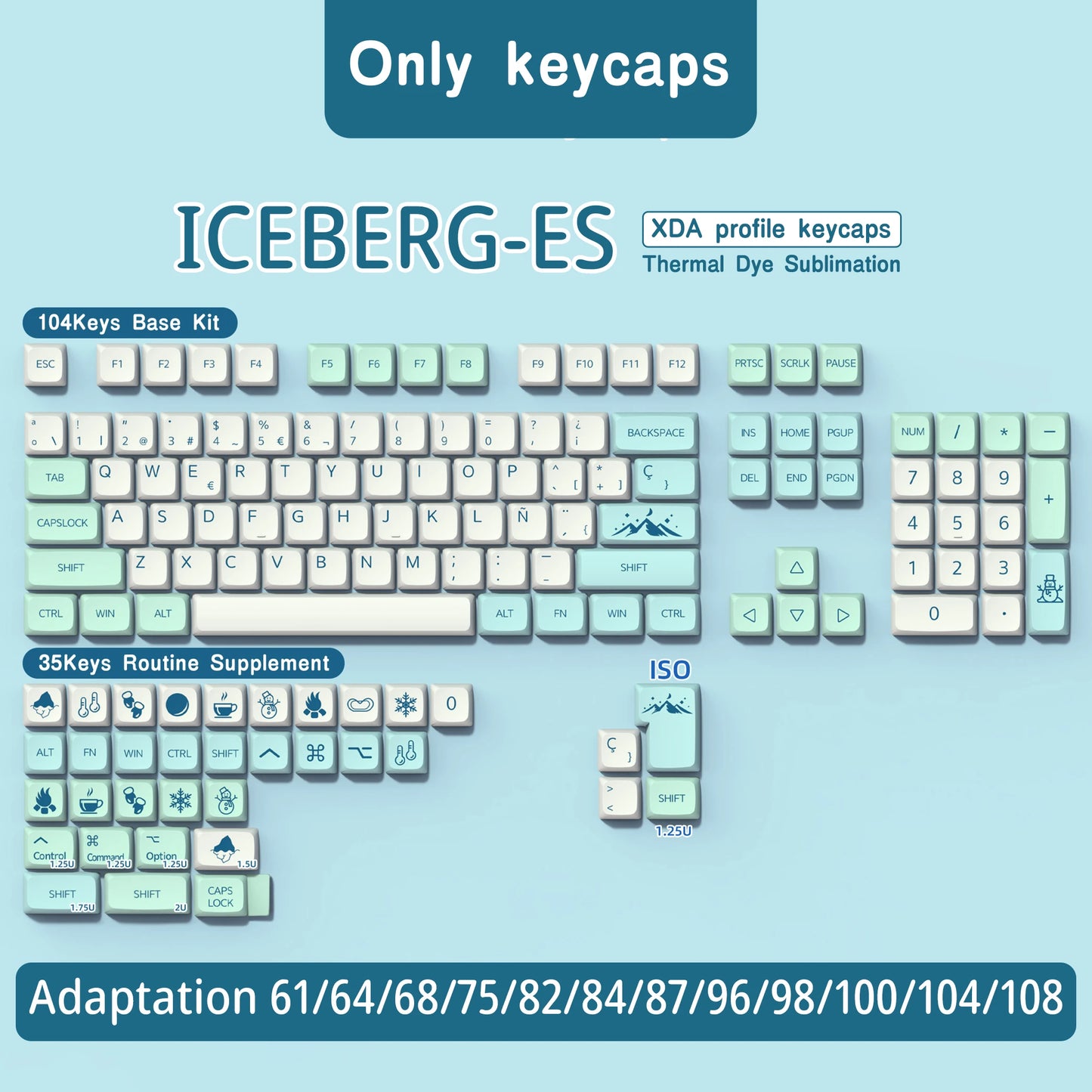 Iceberg XDA Profile keycaps Brazilian Korean Japanese Russian Spanish French ISO Enter PBT keycap For Mechanical Keyboard GK61