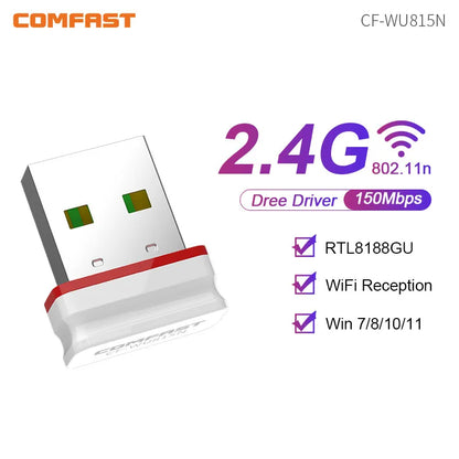 COMFAST Mini USB WiFi6 Dongle Network Card 2.4GHz Wi-Fi Lan Adapter Driver Free 300M 150M Receiver For PC Laptop Windows 7/10/11