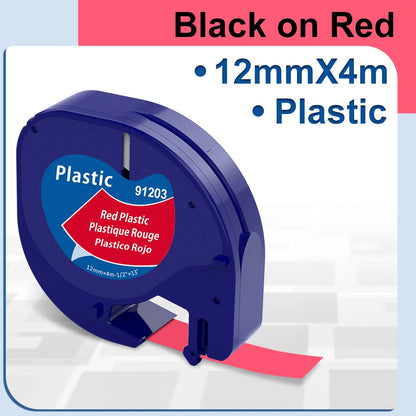 91200 91331 Compatible for Dymo Letra Tag Plastic Tape 12mm*4m Black on White LT 91331 12267 LT 91201 12267 for LT-100H LT-100
