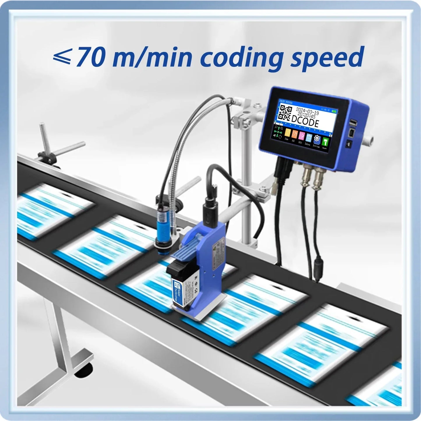 DCODE 130PLUS Industrial Online Inkjet Printer 12.7/25.4mm Nozzle with Plastic Shell QR Barcode Batch Number Logo Date Printer