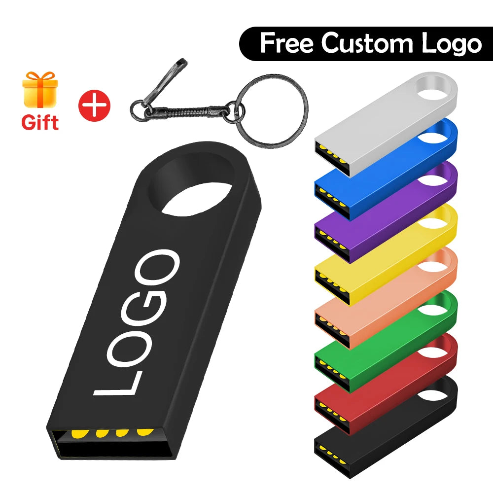 Metal USB 2.0 Flash Drive Pendrive 16GB 32GB 64GB High Speed Memory Stick U Disk 128GB Key Ring Gift 8GB