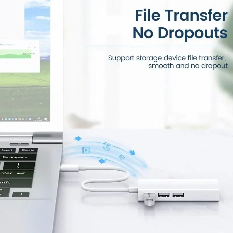 4 in 1 USB Type C to RJ45 Lan Network Card USB2.0 Ethernet Card Hub Splitter Adapter 10GBit/s for Laptop PC Driver Free