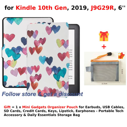 For Kindle 10th Generation Case + Mini Gadgets Organizer Pouch 6'' J9G29R 2019 Leather Cover Auto Wake/Sleep Kindle Skin Funda