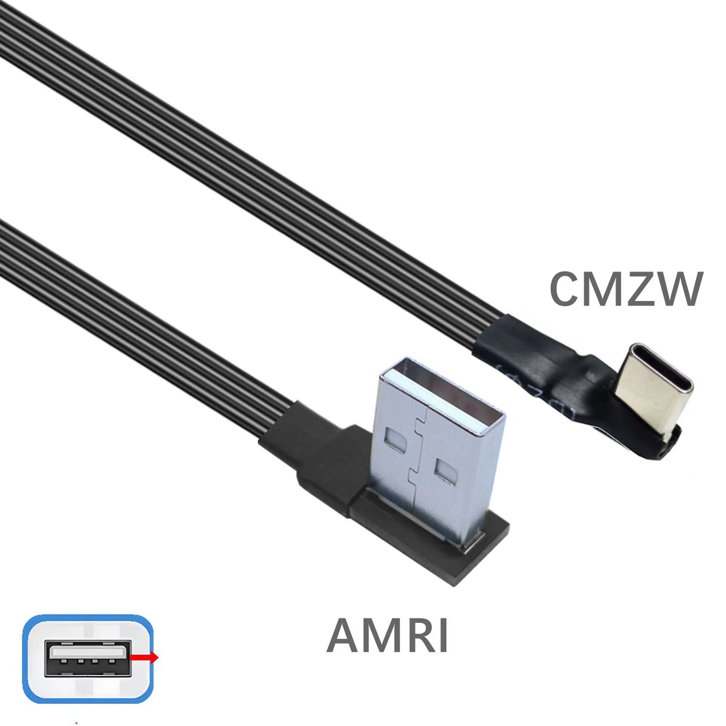 2M 3M USB-C Type C Male straighten/UP Down Angled 90 Degree to USB 2.0 Male Data Cable USB Type-c Flat Cable 0.1m/0.2m/0.5m/1m