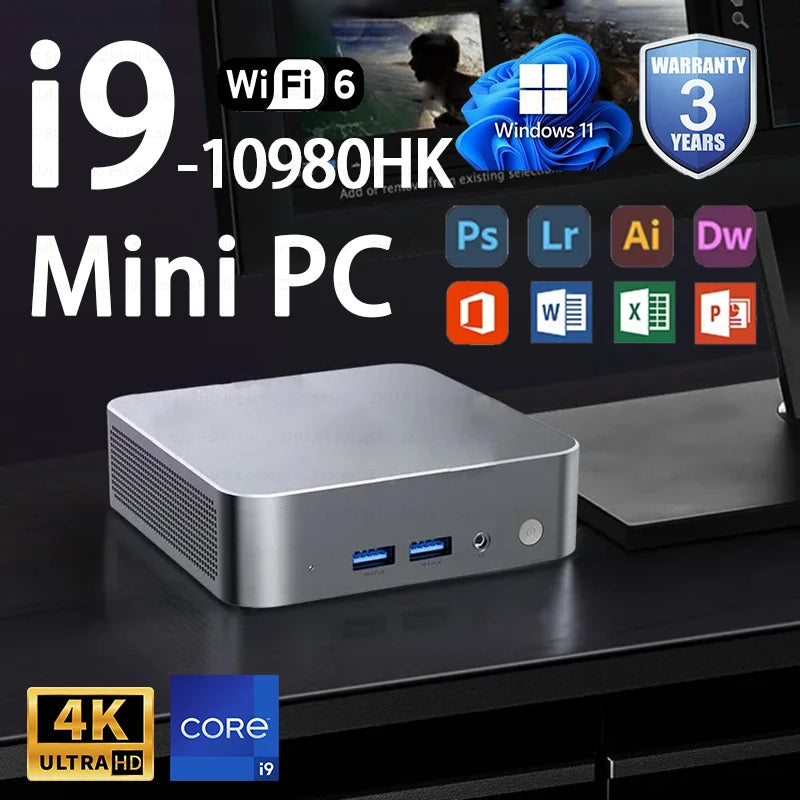 2026 Mini PC Intel Core i9 10980HK Windows 11 UHD Graphics 16GB 32GB DDR4 1TB 2TB SSD WiFi 6 BT5.2 Desktop PC Office Computer