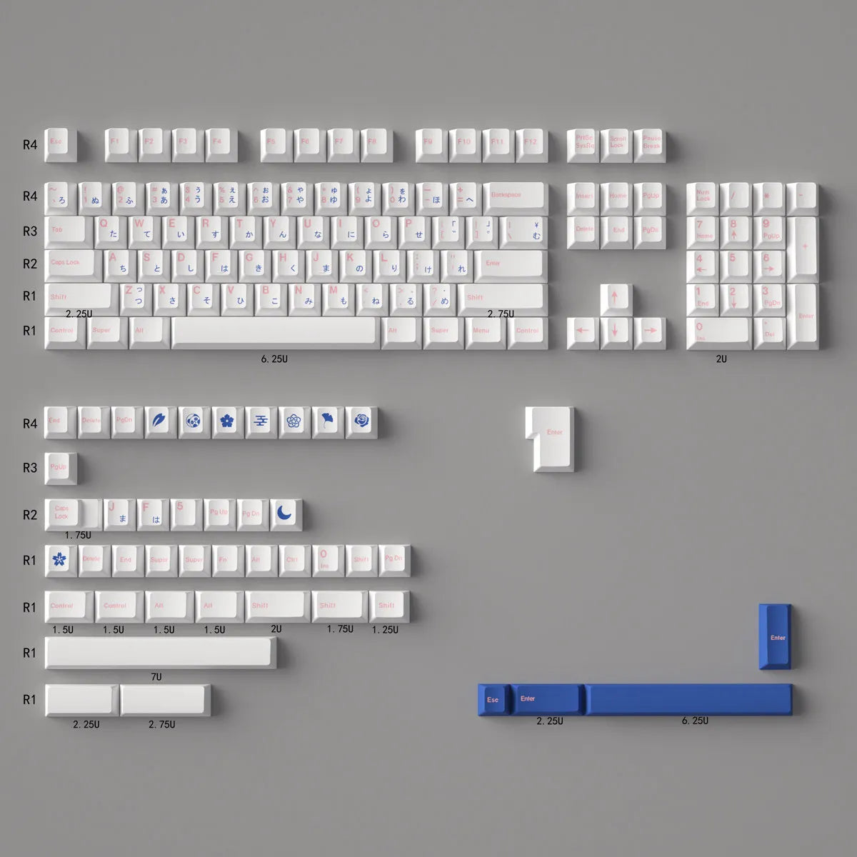 Minimalist White Blue Japanese PBT Keycaps Cherry Profile Dye-Sublimated Keycap Set for Mx Cherry Switch Mechanical Keyboard Kit
