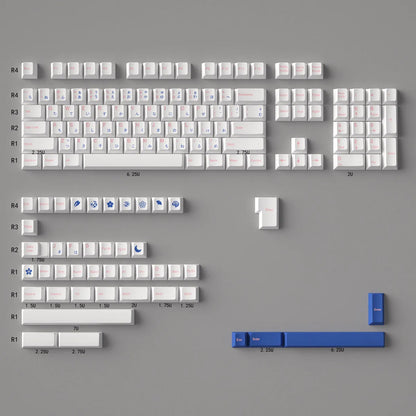 Minimalist White Blue Japanese PBT Keycaps Cherry Profile Dye-Sublimated Keycap Set for Mx Cherry Switch Mechanical Keyboard Kit