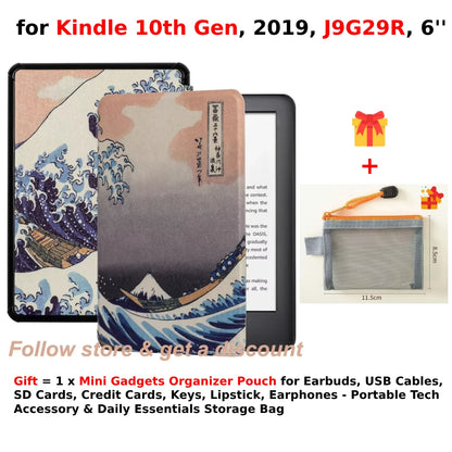 For Kindle 10th Generation Case + Mini Gadgets Organizer Pouch 6'' J9G29R 2019 Leather Cover Auto Wake/Sleep Kindle Skin Funda