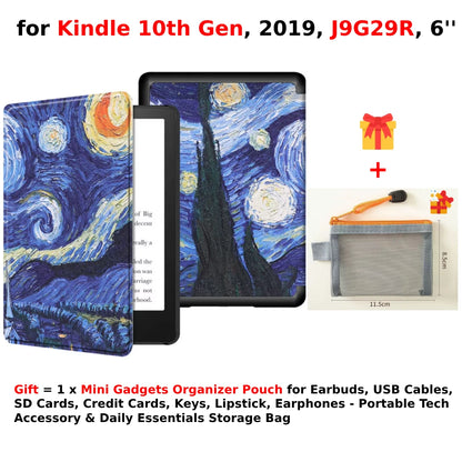 For Kindle 10th Generation Case + Mini Gadgets Organizer Pouch 6'' J9G29R 2019 Leather Cover Auto Wake/Sleep Kindle Skin Funda