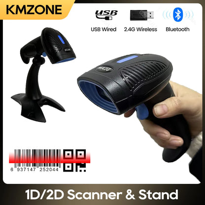 1D/2D Wired QR Code Reader or Wireless Bluetooth Handheld Barcode Scanner Portable Bar Scanner 2d Reader for PDF417 Data Matrix