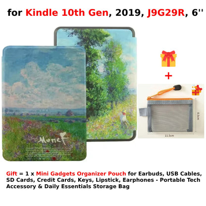 For Kindle 10th Generation Case + Mini Gadgets Organizer Pouch 6'' J9G29R 2019 Leather Cover Auto Wake/Sleep Kindle Skin Funda