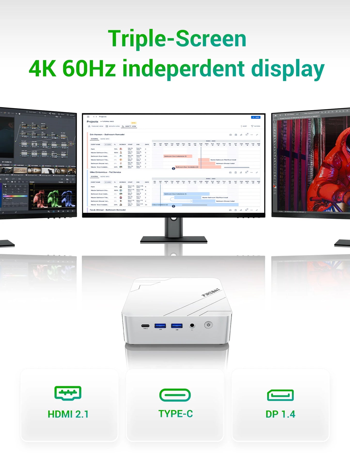 FIREBAT F1 MINI PC AMD Ryzen 7 H255 LPDDR5 16GB RAM 512GB SSD WIFI6 BT5.2 Portable Desktop MINI-PC Windows 11 Desktop Computer