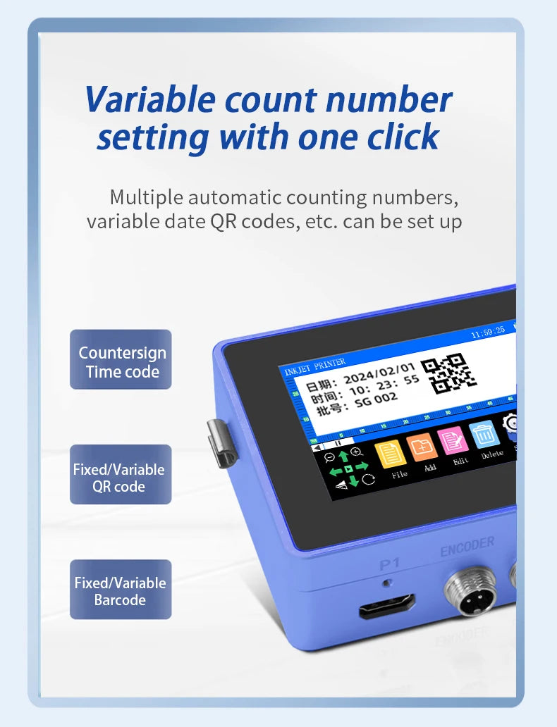 DCODE 130PLUS Industrial Online Inkjet Printer 12.7/25.4mm Nozzle with Plastic Shell QR Barcode Batch Number Logo Date Printer