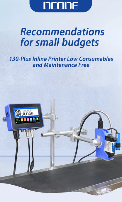 DCODE 130PLUS Industrial Online Inkjet Printer 12.7/25.4mm Nozzle with Plastic Shell QR Barcode Batch Number Logo Date Printer