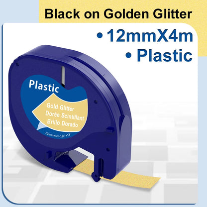 91200 91331 Compatible for Dymo Letra Tag Plastic Tape 12mm*4m Black on White LT 91331 12267 LT 91201 12267 for LT-100H LT-100