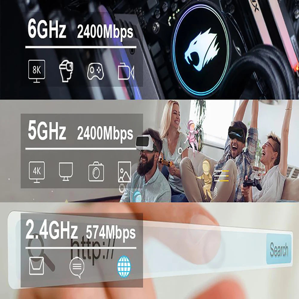 WiFi 6 Card AX210 Bluetooth 5.3  5374Mbps Adapter 2 In 1 Desktop Kit 10DBi Antennas 802.11ax 2.4G/5Ghz/6Ghz For Win 10/11