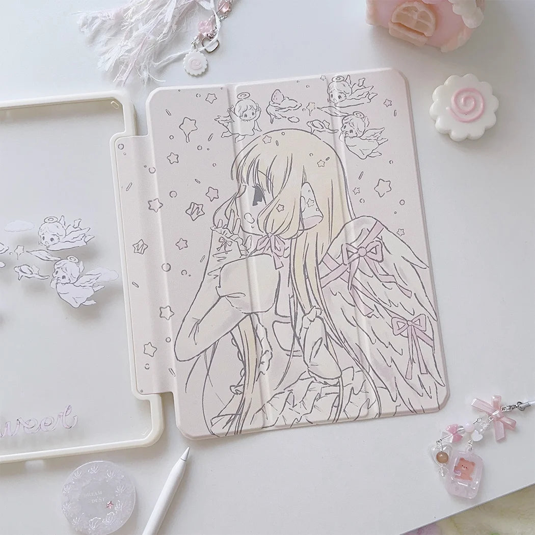 Korean Ins Anime Girl New Tablet Case For iPad Pro 11 12.9in 13 M4 M5 Case 9.7 10.2 5/6th 7/8/9 11th Mini Air 3 4 5 6 7 Cover