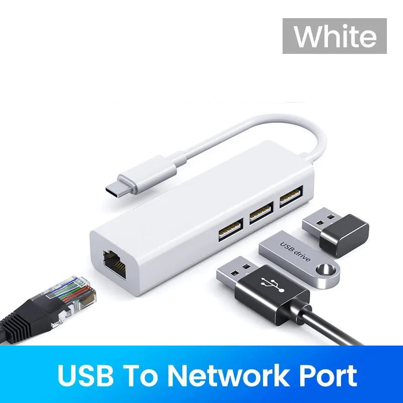 4 in 1 USB Type C to RJ45 Lan Network Card USB2.0 Ethernet Card Hub Splitter Adapter 10GBit/s for Laptop PC Driver Free
