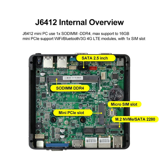 XCY Fanless Mini PC Intel Celeron J6412 N5095 2x GbE LAN 2x RS232 HDMI VGA WiFi 4G LTE Windows 10 Linux Industrial Computer