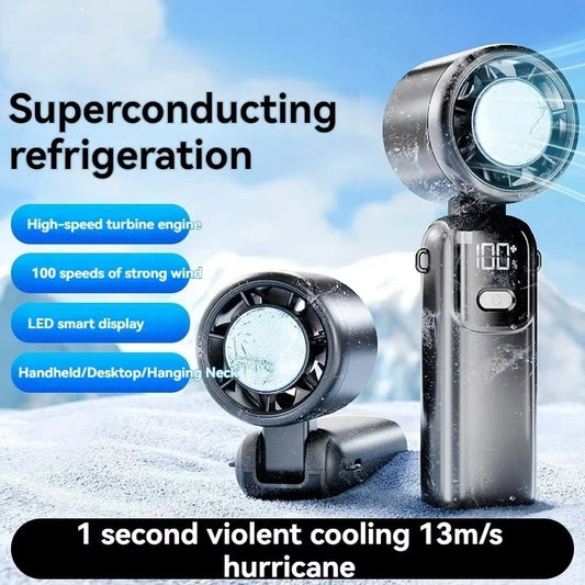 JPNPL Hanging Ice Pack Handheld High-speed Fan Folding 100 Speed Infinitely Adjustable Fan Portable For Outdoor Neck