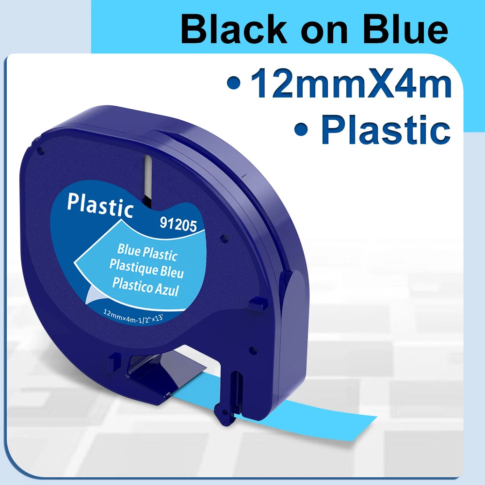 91200 91331 Compatible for Dymo Letra Tag Plastic Tape 12mm*4m Black on White LT 91331 12267 LT 91201 12267 for LT-100H LT-100