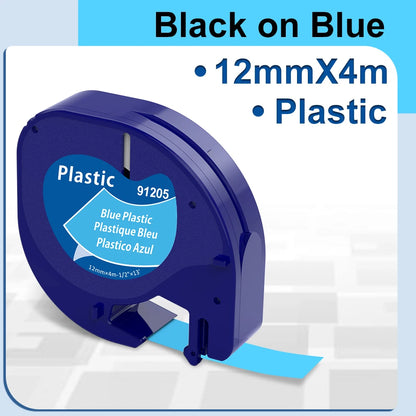 91200 91331 Compatible for Dymo Letra Tag Plastic Tape 12mm*4m Black on White LT 91331 12267 LT 91201 12267 for LT-100H LT-100