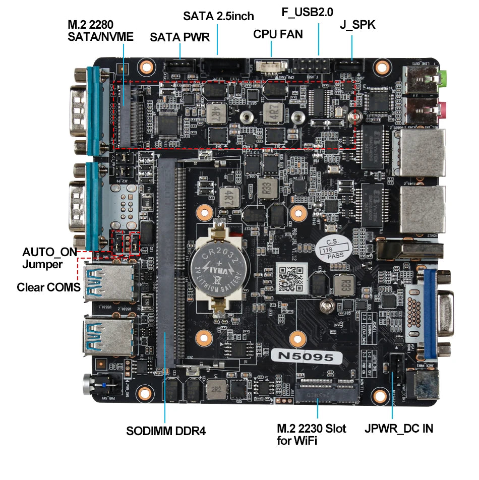 Fanless Mini Industrial PC Intel Celeron N5095 2x RS232 Serial Ports 2x Gigabit Ethernet Mini-PCIe Expansion Windows Linux
