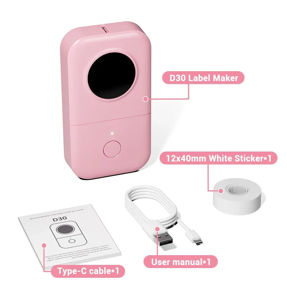 Phomemo D30 Label Printer Mini Printer Pocket Thermal Label Maker Wireless Sticker Pocket Portable Printer Various Label Paper