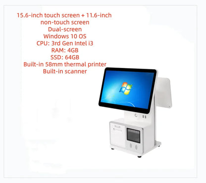 15.6 inch POS Terminal, All-in-One Cash Register POS System The screen supportsIt can be adjusted to left or right orientation.