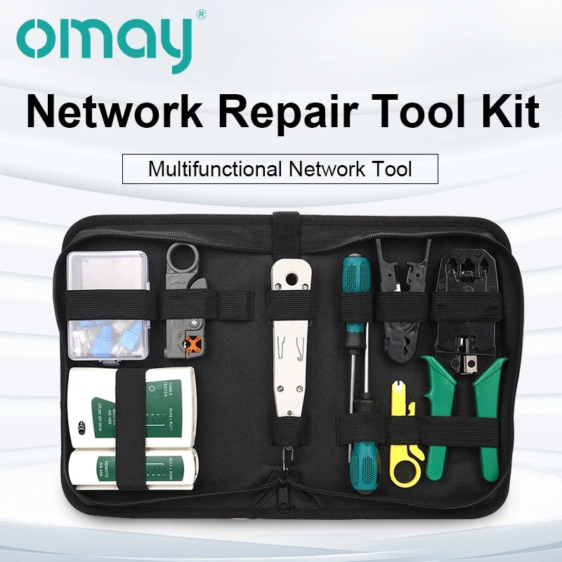 OMAY Rj45 TestER 14pcs/Set  RJ11 RJ12 internet crimping Portable LAN Network Repair Tool Kit Utp Cable Tester AND Plier   PC