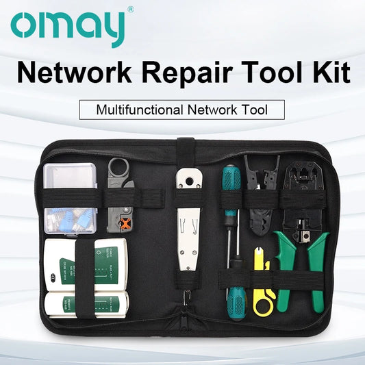 OMAY Rj45 TestER 14pcs/Set  RJ11 RJ12 internet crimping Portable LAN Network Repair Tool Kit Utp Cable Tester AND Plier   PC