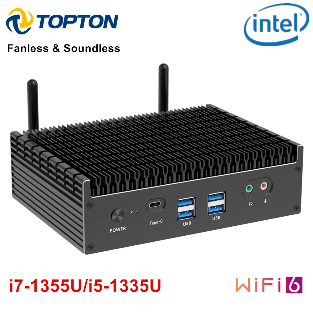 13th Gen i7 1355U i5 1335U Fanless Intel Mini PC 2*2.5G LAN PCIE4.0 DDR4 Tunderbolt 4 eGPU Desktop PC Gamer Mini Computer WiFi6