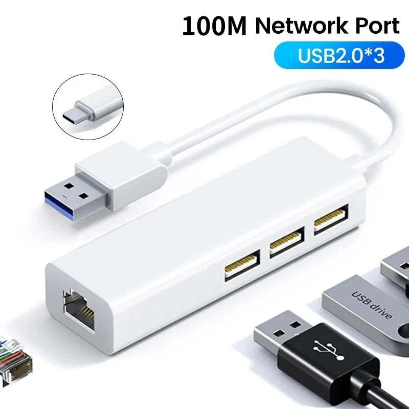 4 in 1 USB Type C to RJ45 Lan Network Card USB2.0 Ethernet Card Hub Splitter Adapter 10GBit/s for Laptop PC Driver Free
