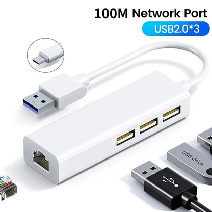 4 in 1 USB Type C to RJ45 Lan Network Card USB2.0 Ethernet Card Hub Splitter Adapter 10GBit/s for Laptop PC Driver Free