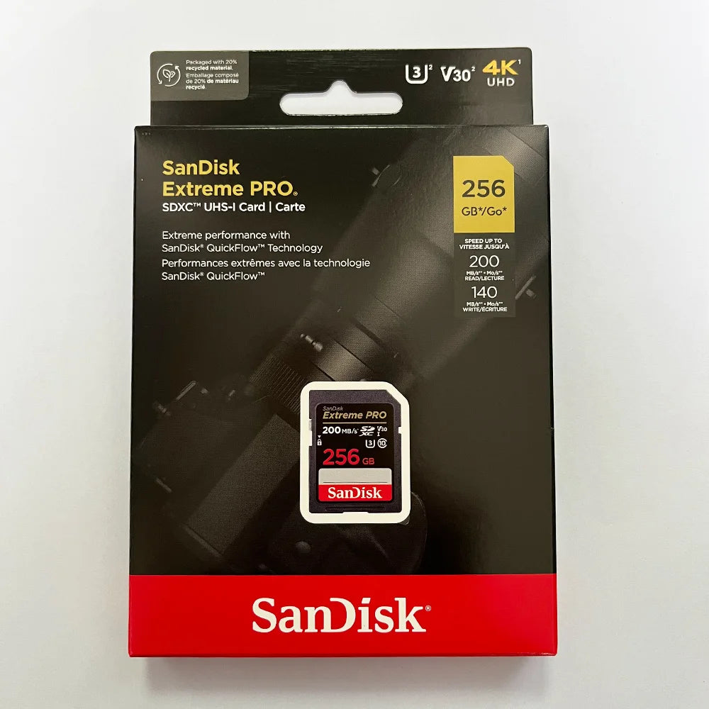 SanDisk Memory Card Extreme SD Card 4K UHD 32GB SDHC 64GB 128GB 256GB SDXC C10 U3 V30 up to 180M/s For 1080p 3D Full HD Camera