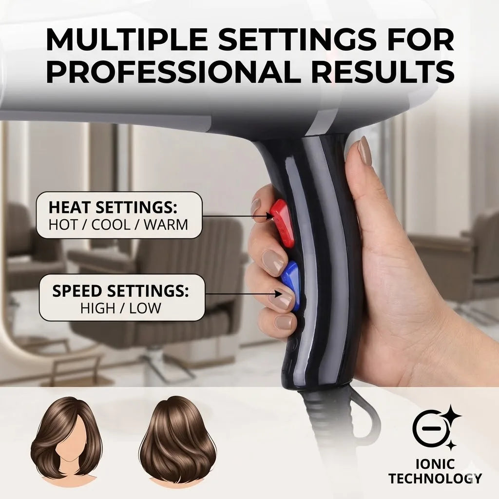 Hair Dryer Professional Powerful Hair Dryer Fast Heating Hot And Cold Adjustment Ionic Air Blow Dryer with Air Collecting