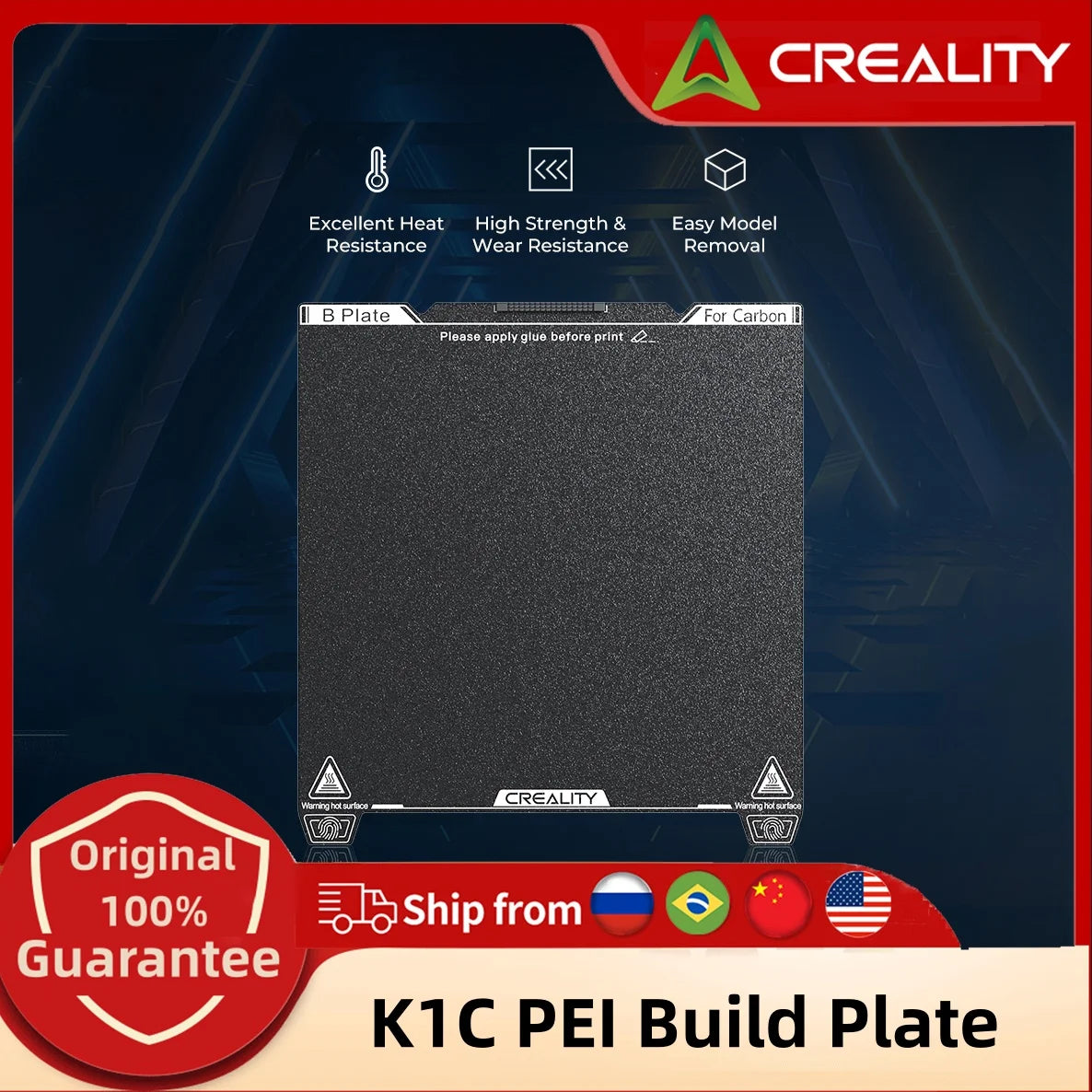 Creality K1C PEI Build Plate/ Smooth PEI Build Plate Without Soft Magnetic Sticker 235x235mm Printing Platform Board Frosted