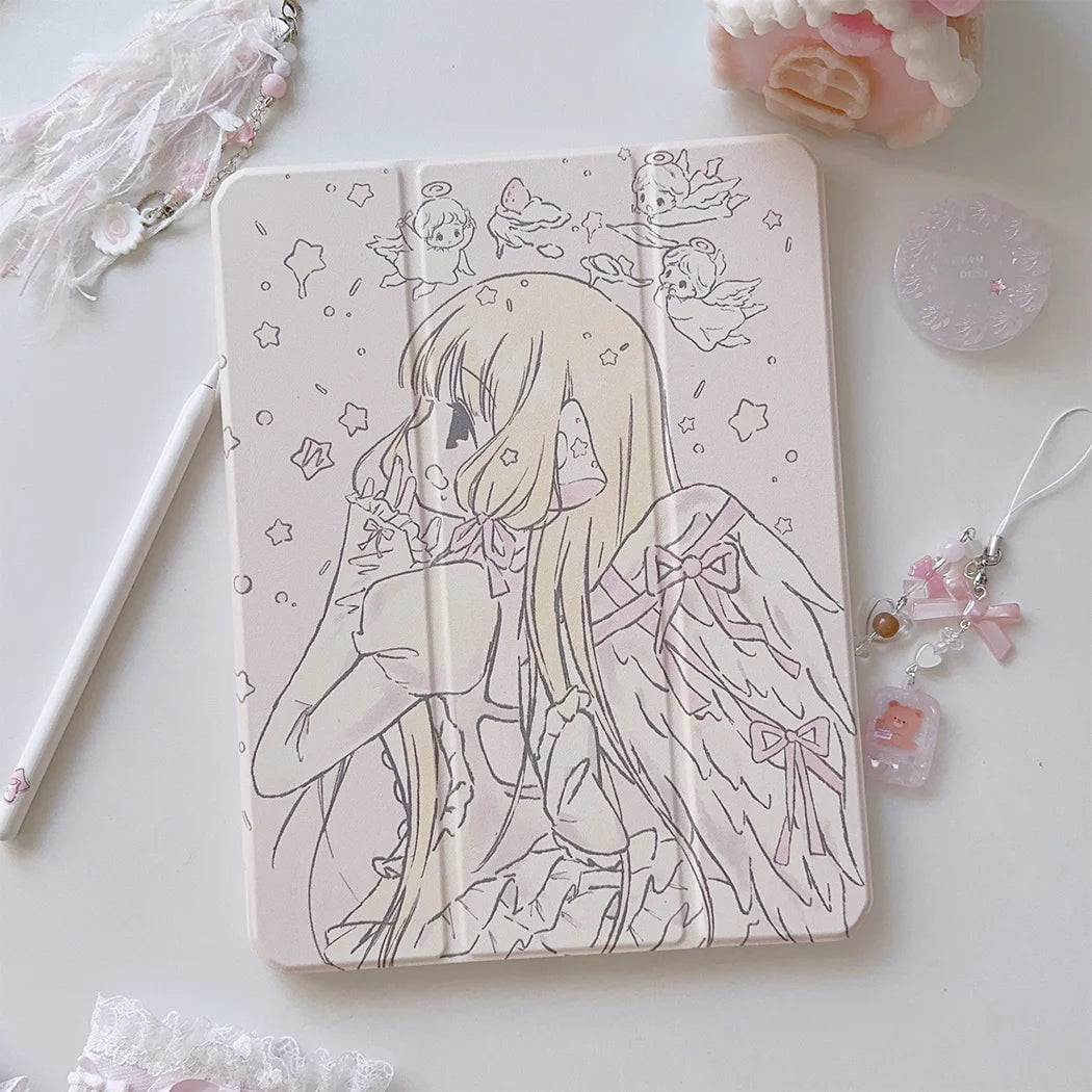 Korean Ins Anime Girl New Tablet Case For iPad Pro 11 12.9in 13 M4 M5 Case 9.7 10.2 5/6th 7/8/9 11th Mini Air 3 4 5 6 7 Cover