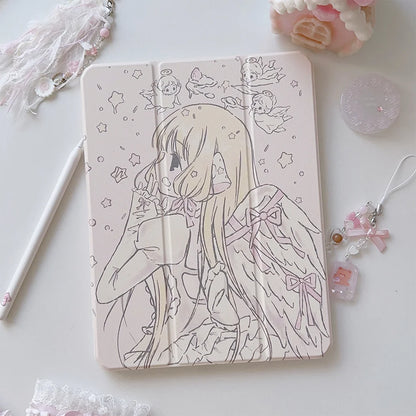 Korean Ins Anime Girl New Tablet Case For iPad Pro 11 12.9in 13 M4 M5 Case 9.7 10.2 5/6th 7/8/9 11th Mini Air 3 4 5 6 7 Cover