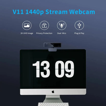NUROUM V11 Webcam 1080P 60FPS Supports 2K 30FPS Dual Noise Cancelling Mic Mini USB Camera For Laptop Zoom Streaming Video Call
