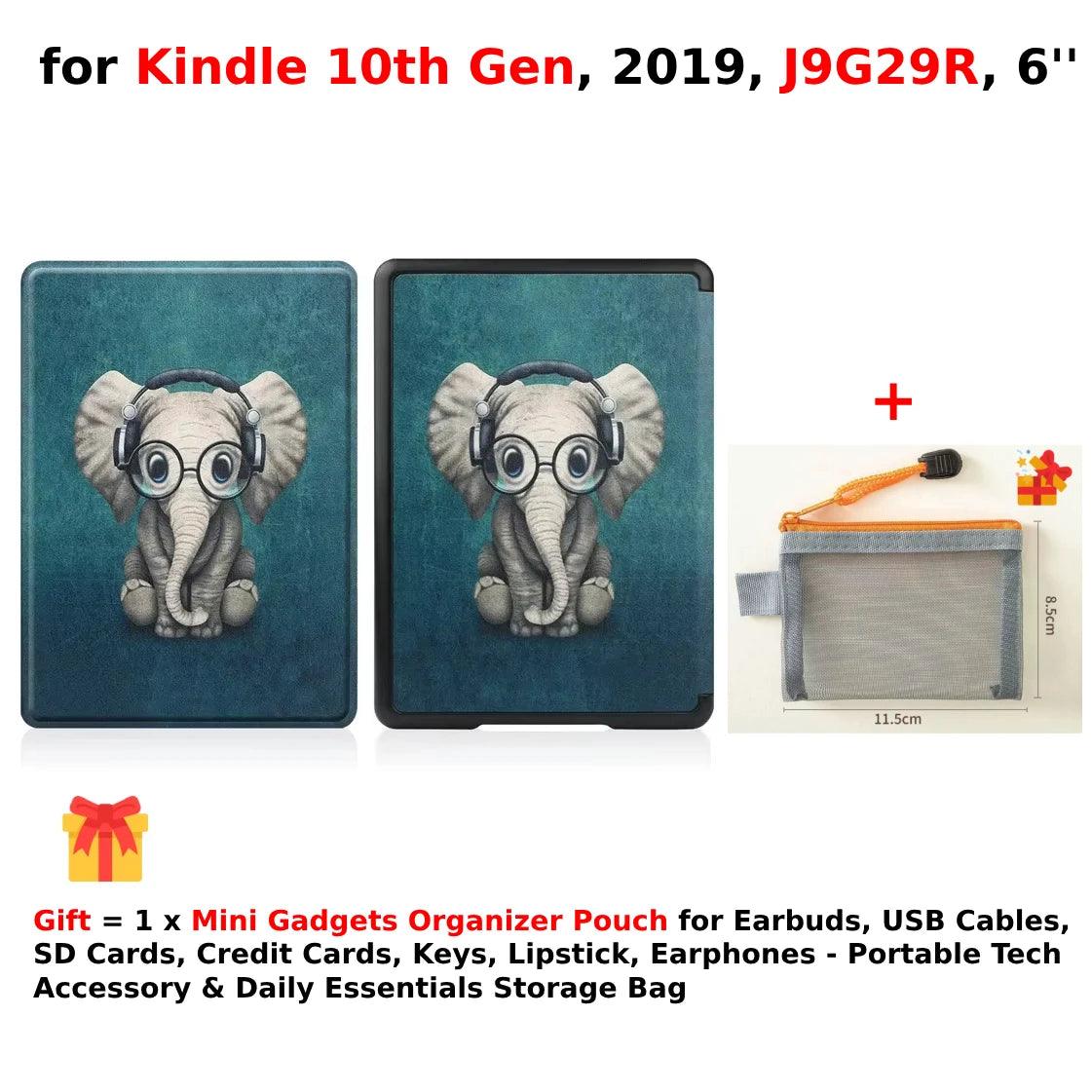 For Kindle 10th Generation Case + Mini Gadgets Organizer Pouch 6'' J9G29R 2019 Leather Cover Auto Wake/Sleep Kindle Skin Funda