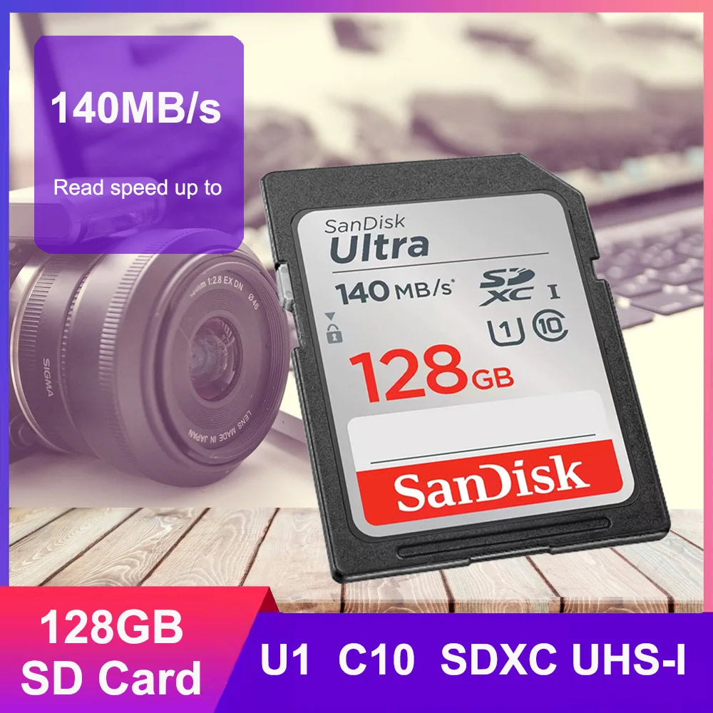SanDisk Memory Card Extreme SD Card 4K UHD 32GB SDHC 64GB 128GB 256GB SDXC C10 U3 V30 up to 180M/s For 1080p 3D Full HD Camera